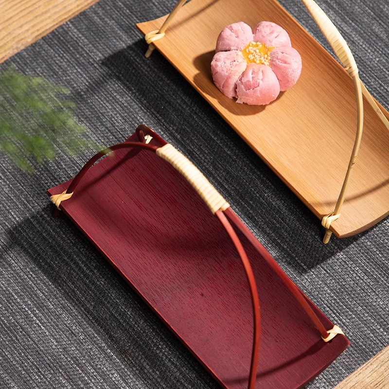 手工竹制提手水果篮茶点盘点心托 客厅家用 茶道中式古风创意提篮