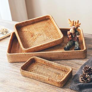 手工藤编茶盘家用餐桌收纳盘水杯茶杯托盘日式客厅茶点盘零食果盘