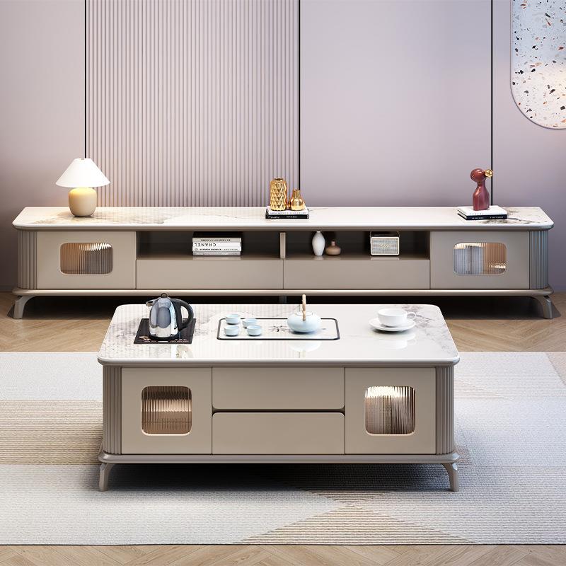 现代简约功夫岩板茶几电视柜组合小户型家用实木长方形地柜套装