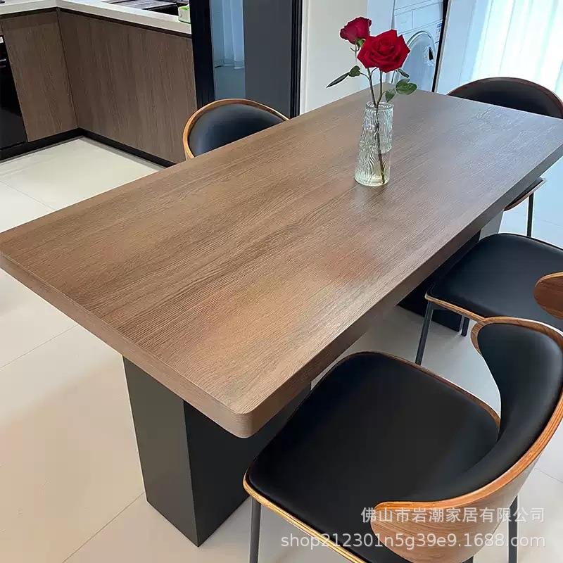 2025新款岩板餐桌中古风现代简约胡桃木纹意式岛台桌子横厅书桌椅