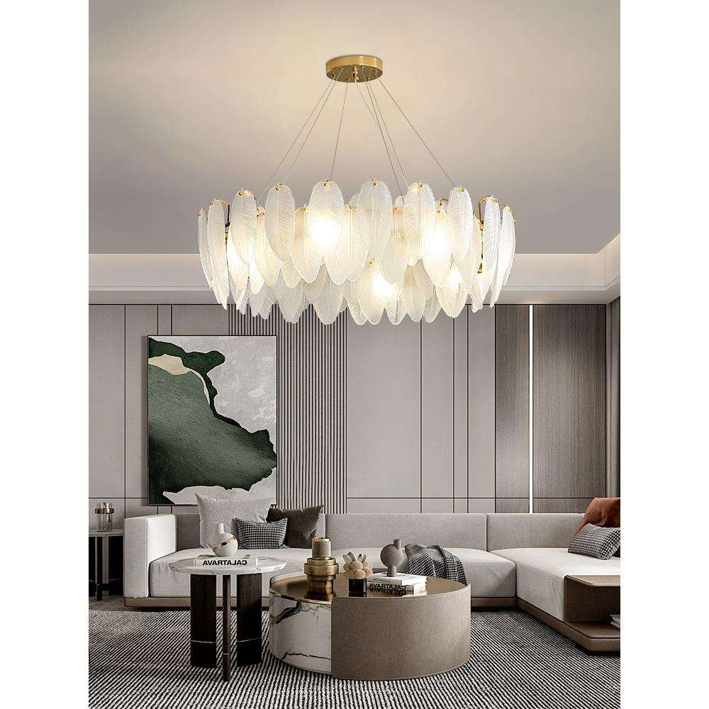 法式轻奢客厅吊灯现代简约餐厅卧室设计师羽毛水晶玻璃主卧房间灯