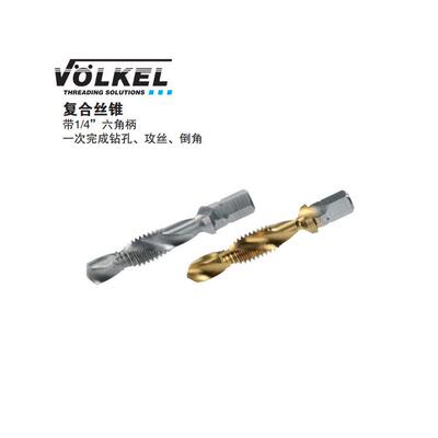VOLKEL/沃克复合丝锥带1/4″六角柄钻孔攻丝倒角M3*0.5