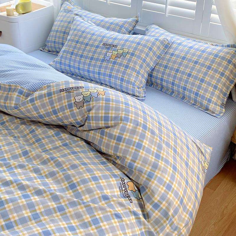 新款加厚斜纹磨毛四件套亲肤棉简约学生宿舍床单被套三件套可