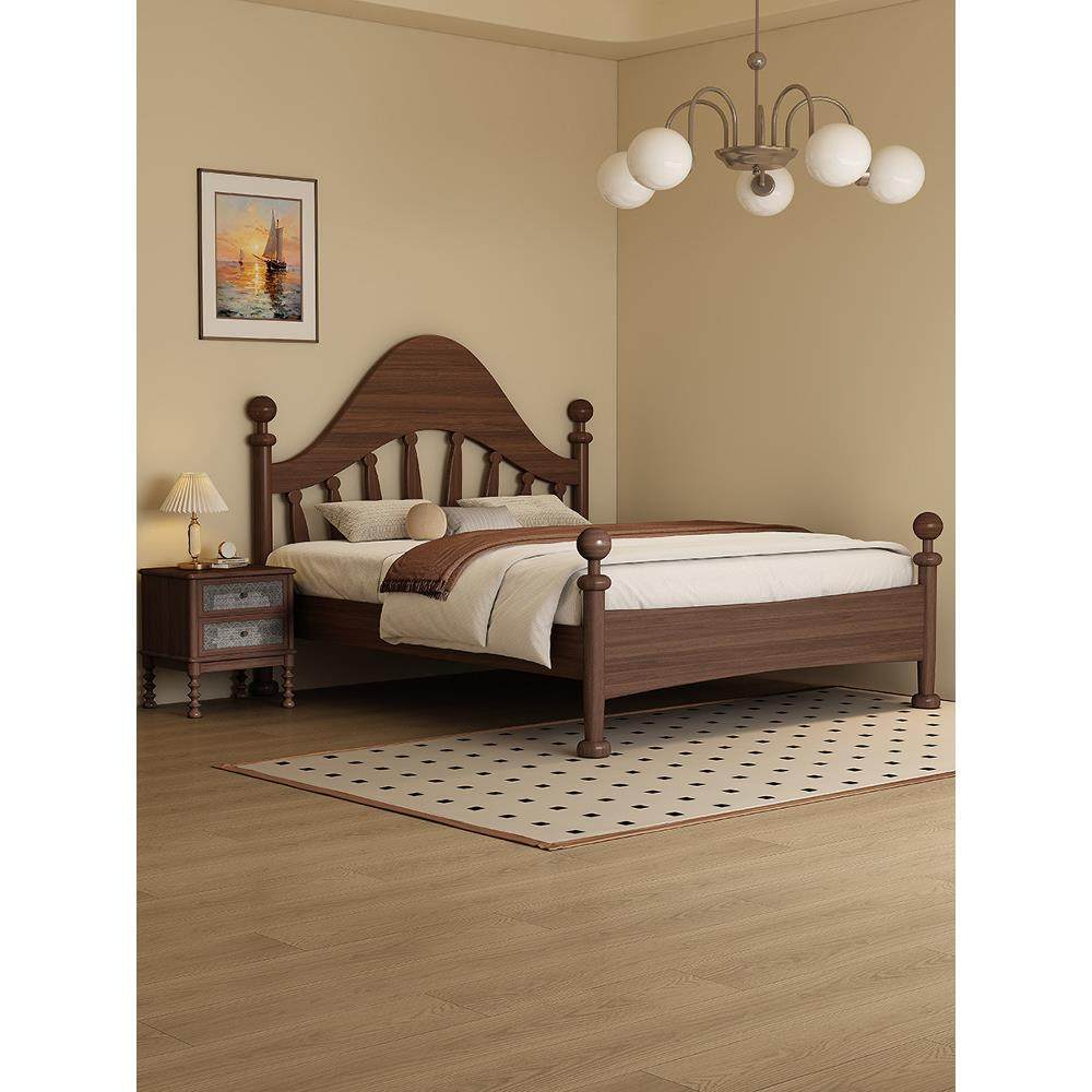 美式床核桃木全实木床2025新款简约乡村复古主卧家具1米8双人大床