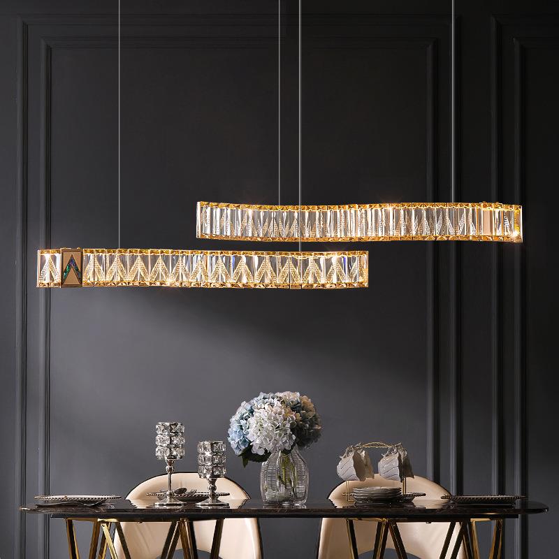 轻奢餐厅水晶吊灯双波浪纹高端led新款饭厅桌极简约现代创意灯具