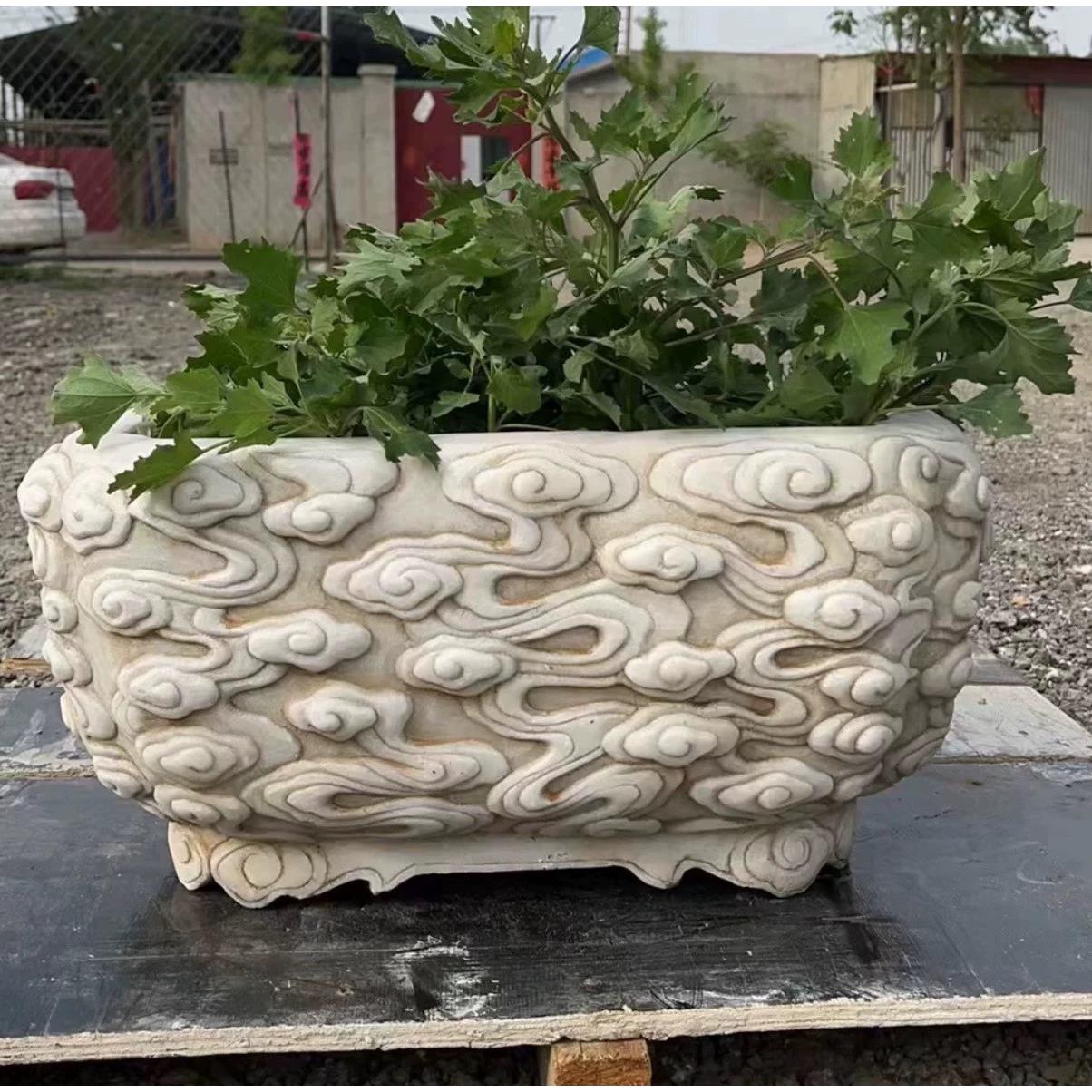 石雕汉白玉祥云花盆鱼缸青石彷古做旧荷花缸庭院装饰室内种花摆件