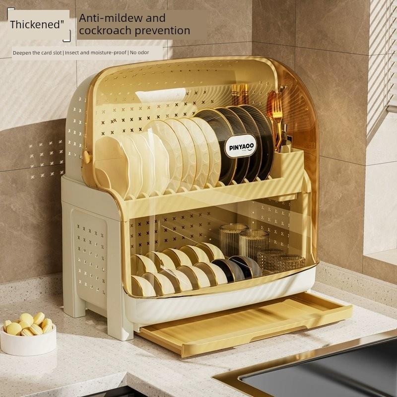 日本厨房碗架碗筷收纳盒带盖放餐具装碗箱碟盘沥水置物架家用碗柜