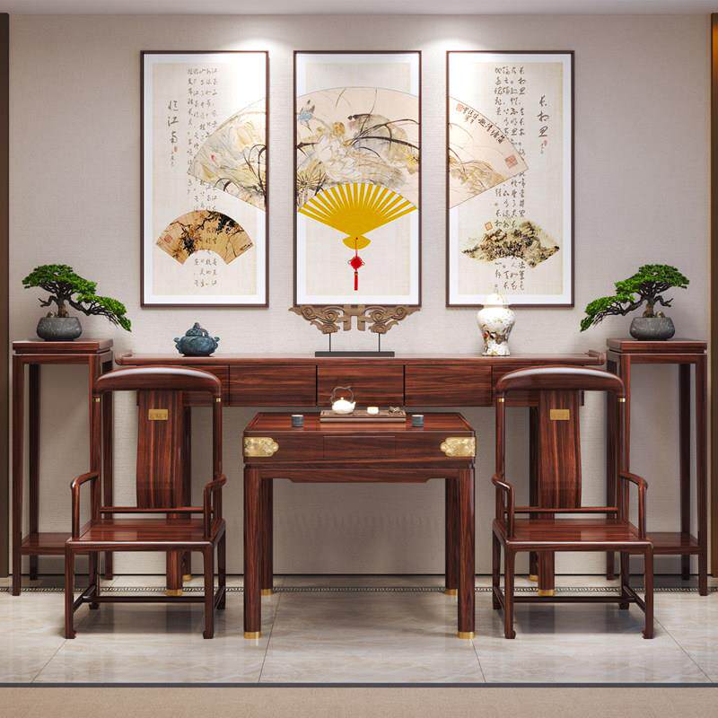 实木乌金木供桌中堂六件套香案台家用客厅农村堂屋家具八仙桌条几