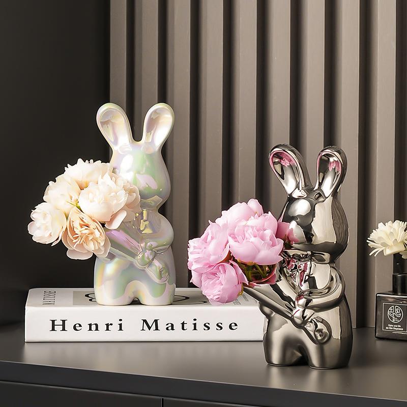 创意艺术手捧兔花瓶感插花瓶摆件客厅插花桌面装饰品乔迁礼物