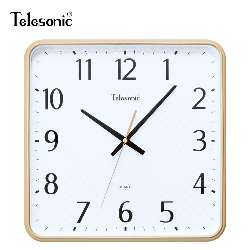 TELESONIC/天王星静音挂钟客厅简约时钟卧室时尚挂表方形石英钟表
