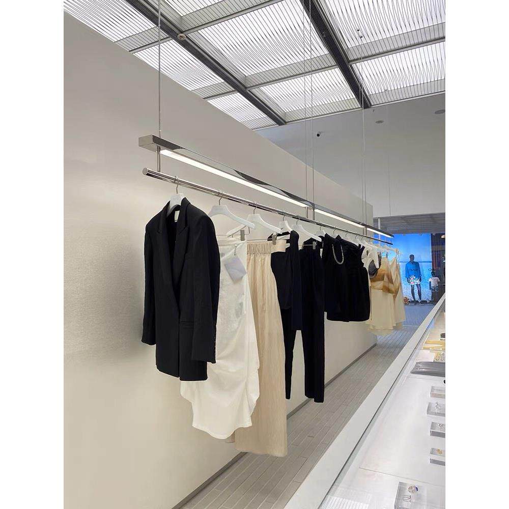 服装店不锈钢带灯吊顶架橱窗陈列挂衣架专用女装店货架展示架吊架