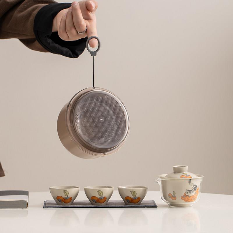 便携式旅行茶具套装简约陶瓷茶杯茶壶收纳盒一壶三杯家用茶杯套装