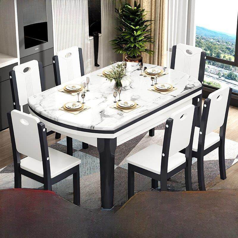 大理石餐桌椅组合实木简约家用小户型可伸缩折叠方圆两用吃饭桌子,住宅家具,大理石餐桌,淘宝优惠券,粉丝福利购,淘宝优惠卷