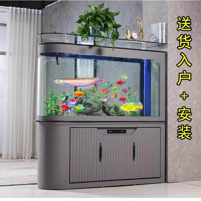 屏风鱼缸新款子弹头底滤隔断客厅家用水族箱免换水生态现代轻奢风