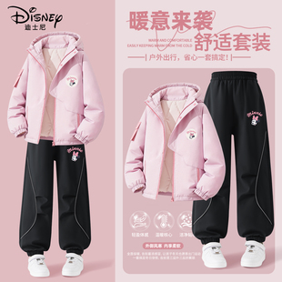 迪士尼女童冬装套装加厚棉服2025新款童装防风加绒保暖儿童衣服女