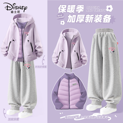 迪士尼女童冬季套装2025新款加绒加厚小女孩韩系穿搭儿童冬装裤子