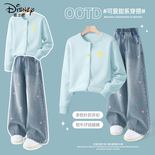 迪士尼女童春秋套装洋气甜美穿搭一整套2026新款春季流行儿童春装