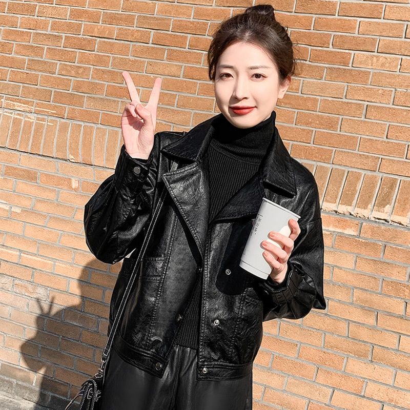 小个子皮衣女春秋宽松短款外套