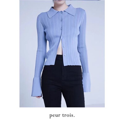 丝质开衫翻领外套喇叭袖