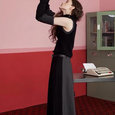 通勤格雷系2024年秋季中长裙纯色