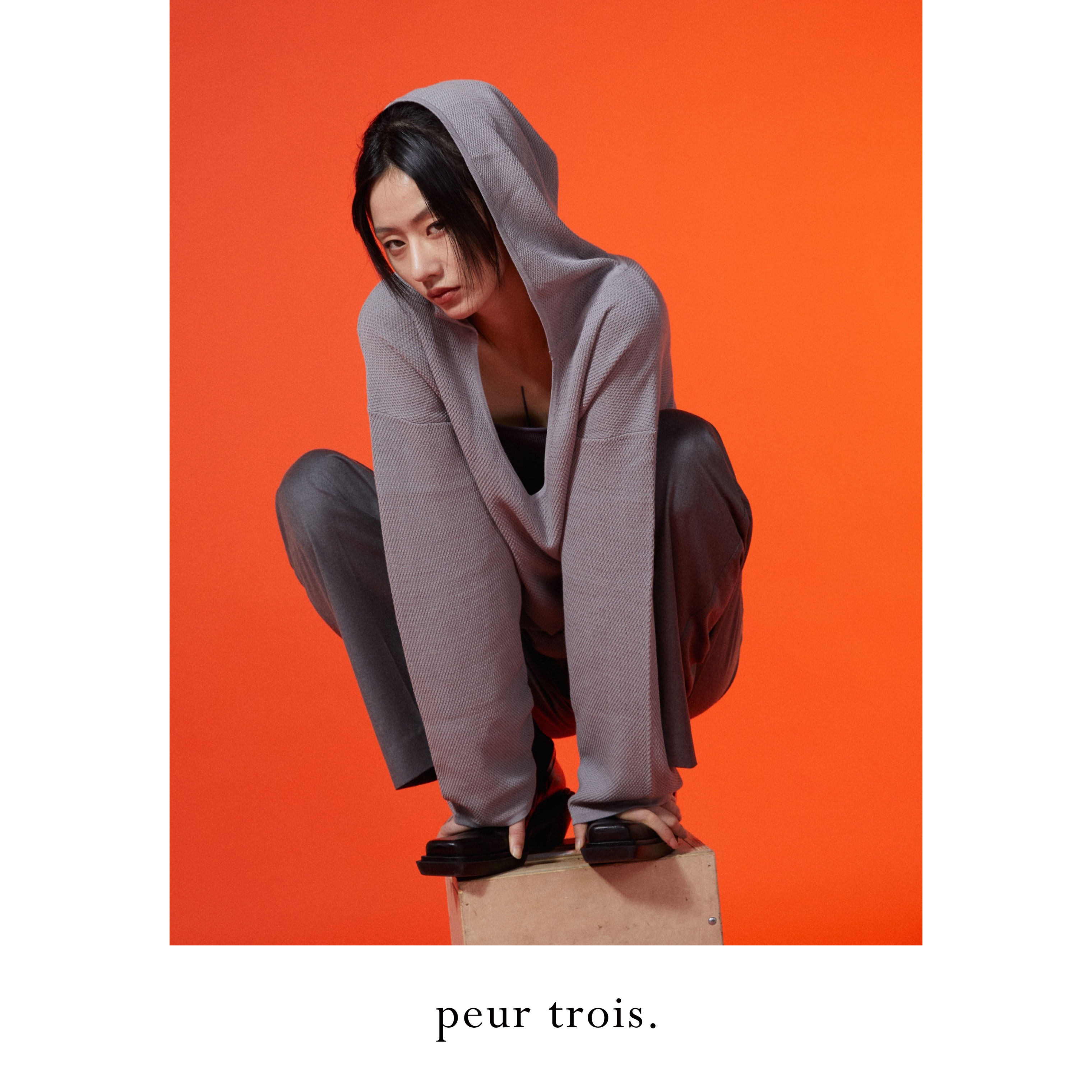 peur 罩衫休闲长袖外搭针织带帽v领显瘦运动透气宽松上衣