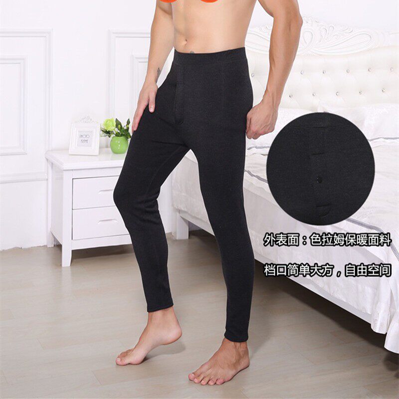 冬桑兔绒男士保暖裤加绒加厚一体贴身紧身光滑高腰秋棉裤大码护腰