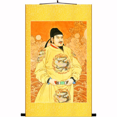 唐太宗李世民挂画 唐朝皇帝人物卷轴画丝绸画 可定制定做定制定做