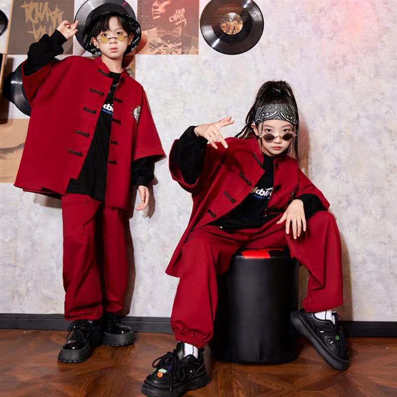 男童hiphop街舞潮装女童爵士舞服装儿童架子鼓演出服武术比赛表演
