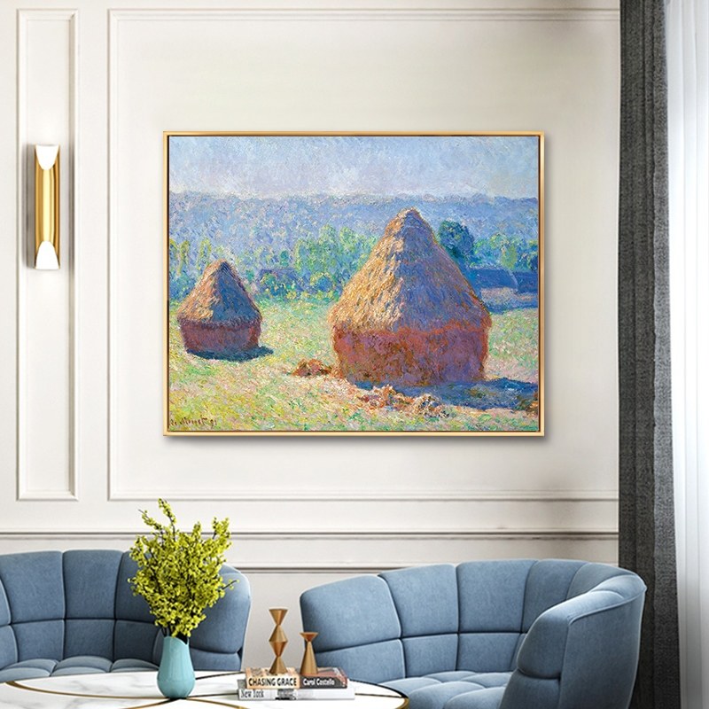 莫奈干草垛装饰画酒店油画墙挂画印象派世界名画卧室过道玄关定做