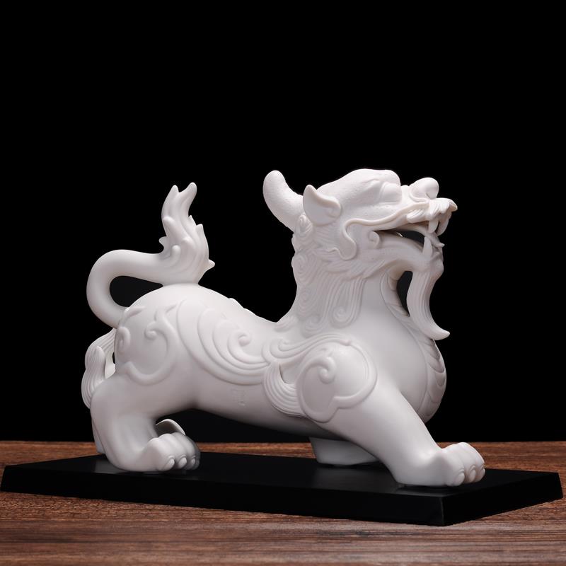 隐茶缘德化精品白瓷招财貔貅陶瓷摆件镇宅客厅书房工艺品家居礼品