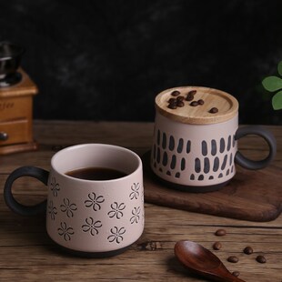 陶喜屋日式陶瓷早餐杯带盖带勺子燕麦牛奶可微波炉加热宽口杯子女