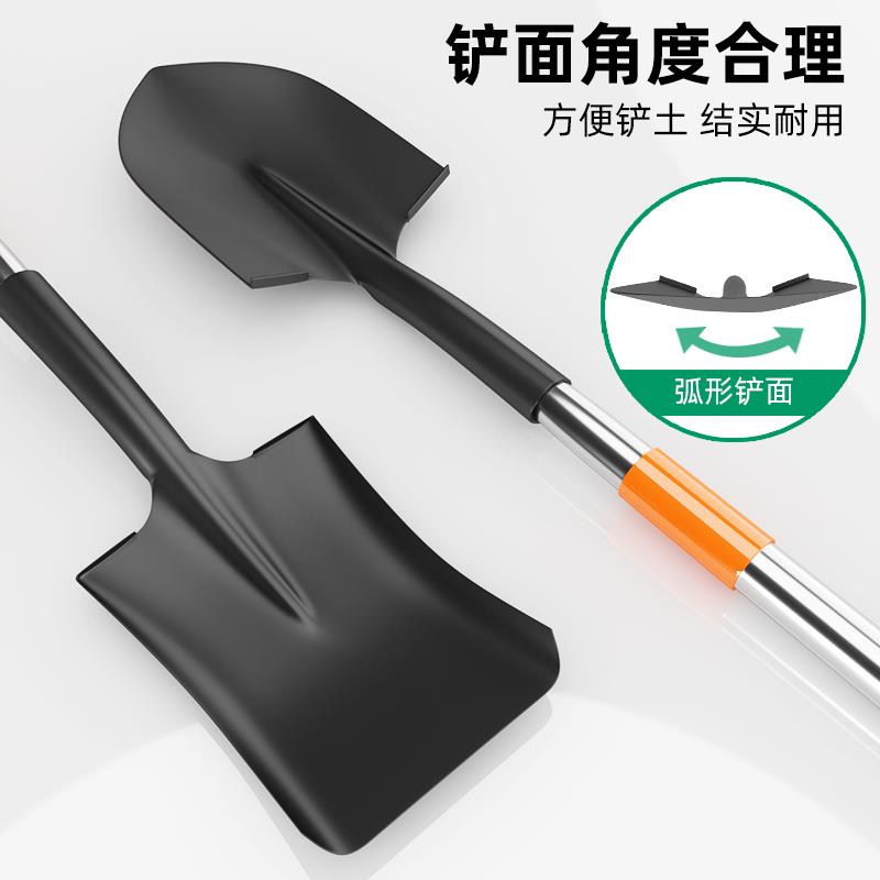 铁锹锰钢不锈钢伸缩手柄小铲子雪铲铁锨户外车载家用挖土园艺工具