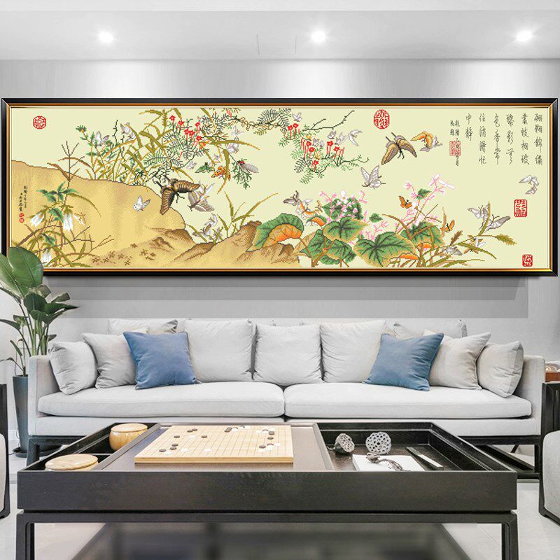 百蝶图十字绣自己绣2025新款客厅山水风景画简约手工线绣满绣