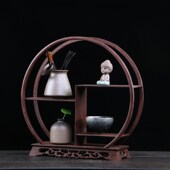 奇石头古董架 茶杯茶壶摆件架子 鸡翅木小型博古架 实木小多宝格