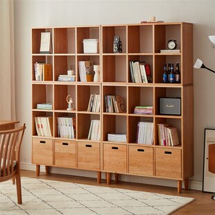 日式方格书架北欧落地儿童格子书柜白橡木实木樱桃木沙发后置物架