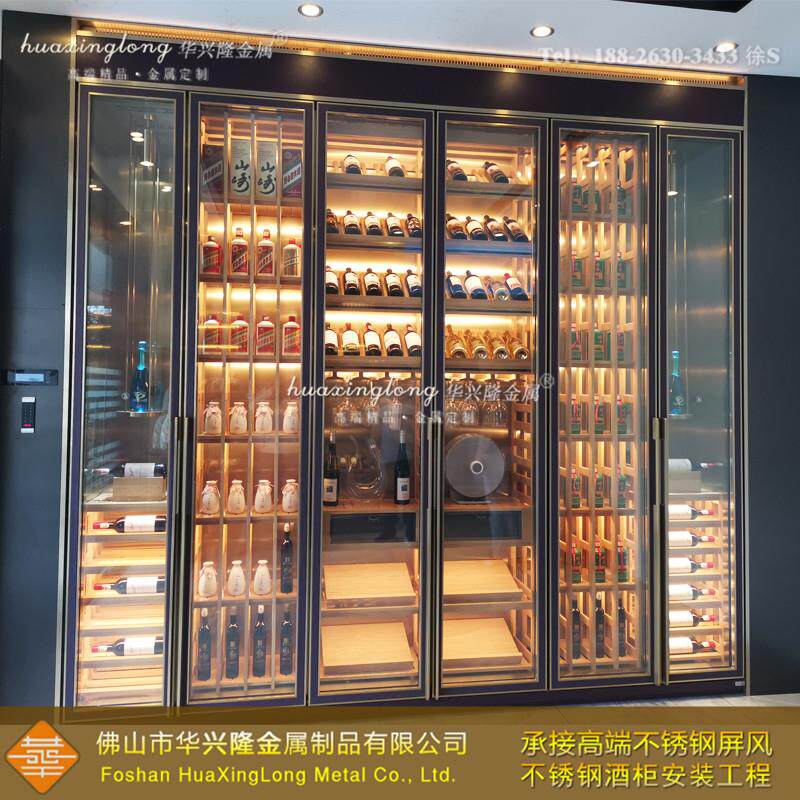 不锈钢酒柜定制 恒温不锈钢酒柜厂家 餐厅红酒架展示柜装饰柜加工