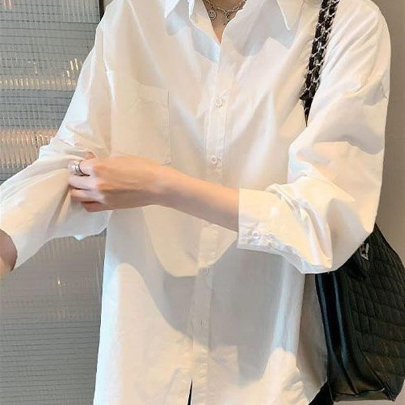 Polo领长袖白色衬衫女秋季新款韩版宽松百搭休闲气质开衫上衣外穿