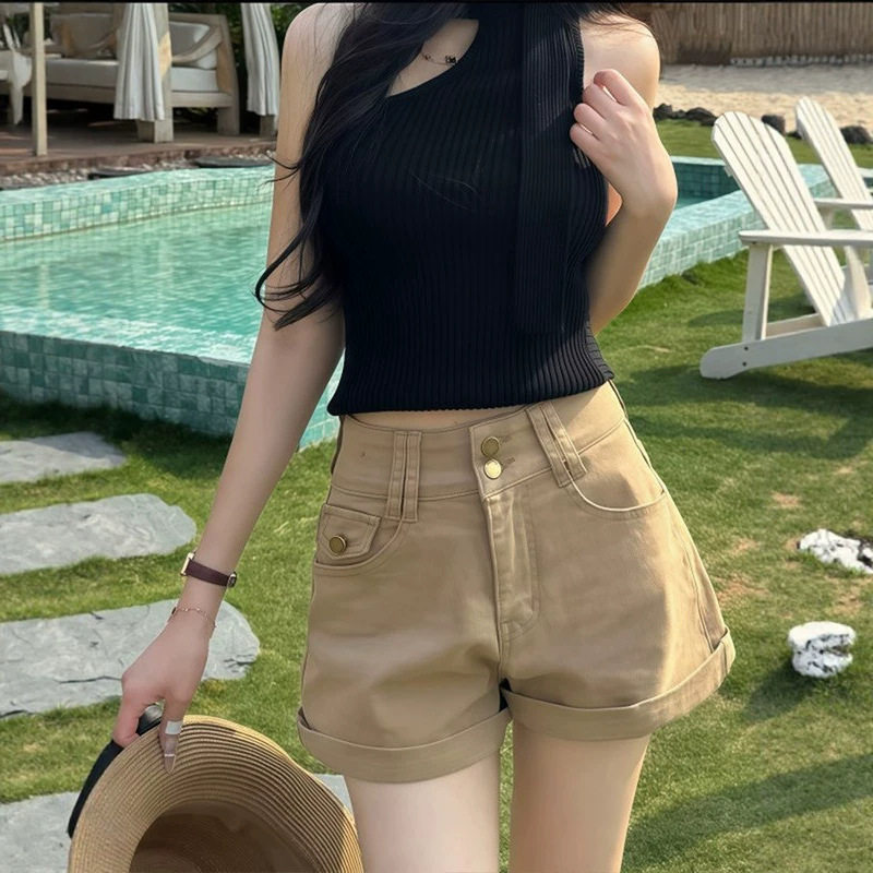 梨形身材美式修身牛仔短裤女夏季新款高腰显瘦百搭包a字提臀热裤