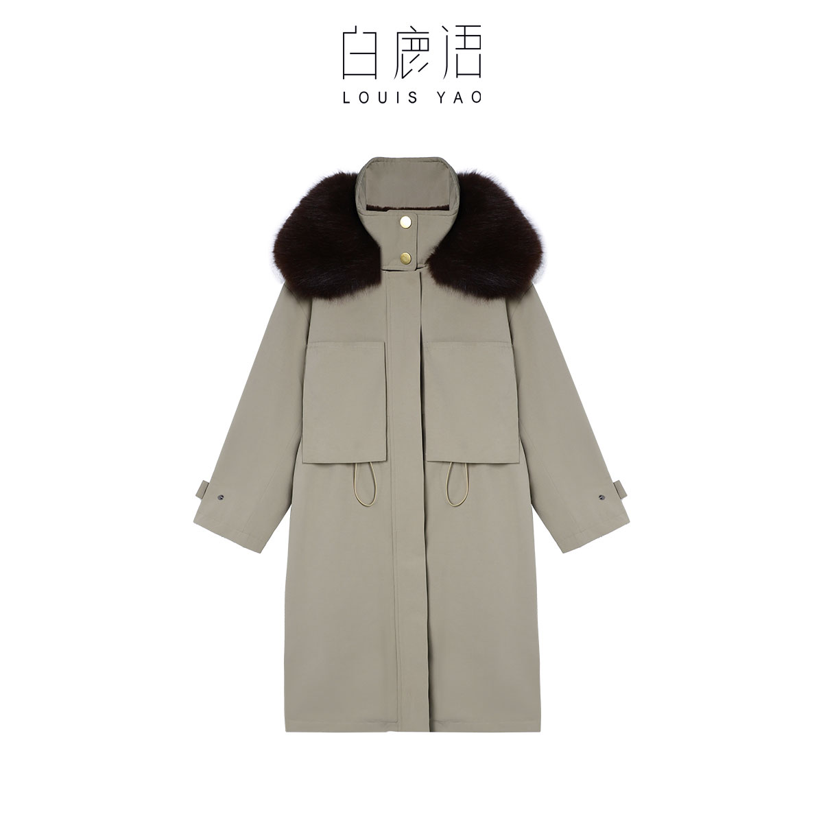 白鹿语时尚25秋冬新款保暖大毛领派克服外套女