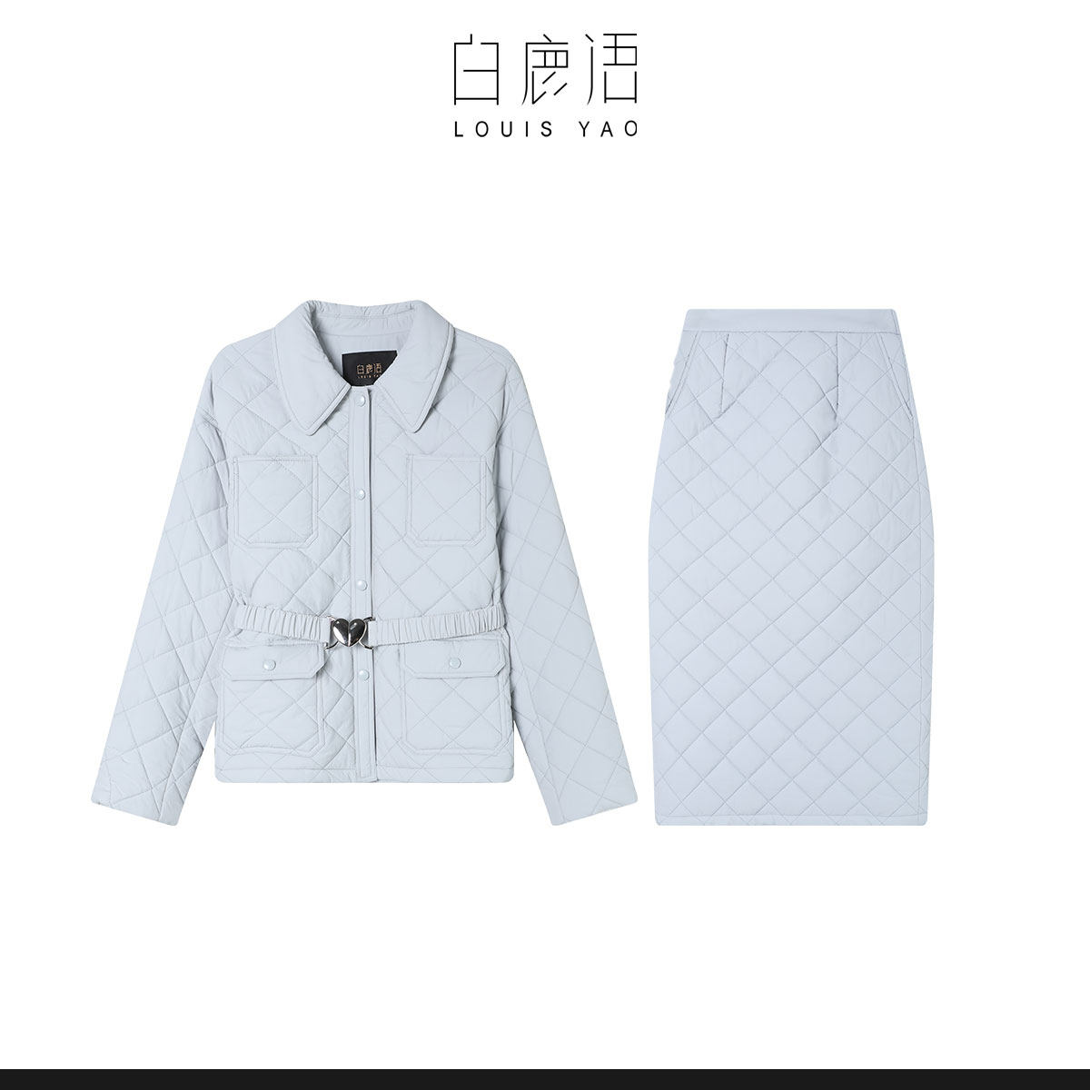 白鹿语25冬季新款时尚菱格绗棉棉服女式套装