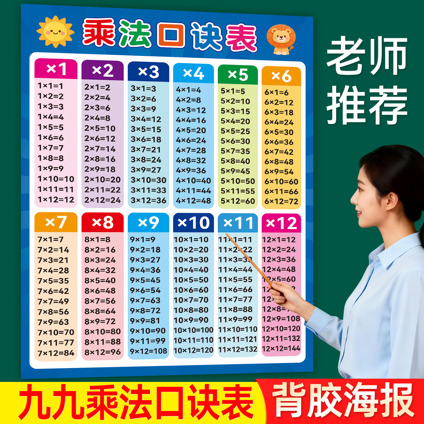 小学生儿童99九九乘法口诀表全套加减乘除大挂图墙贴学习神器画纸