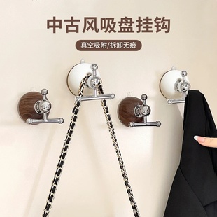 胡桃木纹吸盘挂钩免打孔门后挂衣钩置物架厨房浴室墙上粘钩置物架