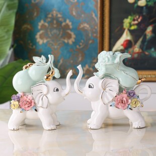 摆件大象葫芦玉白菜陶瓷客厅电视柜酒柜招财装饰品乔迁新居礼品
