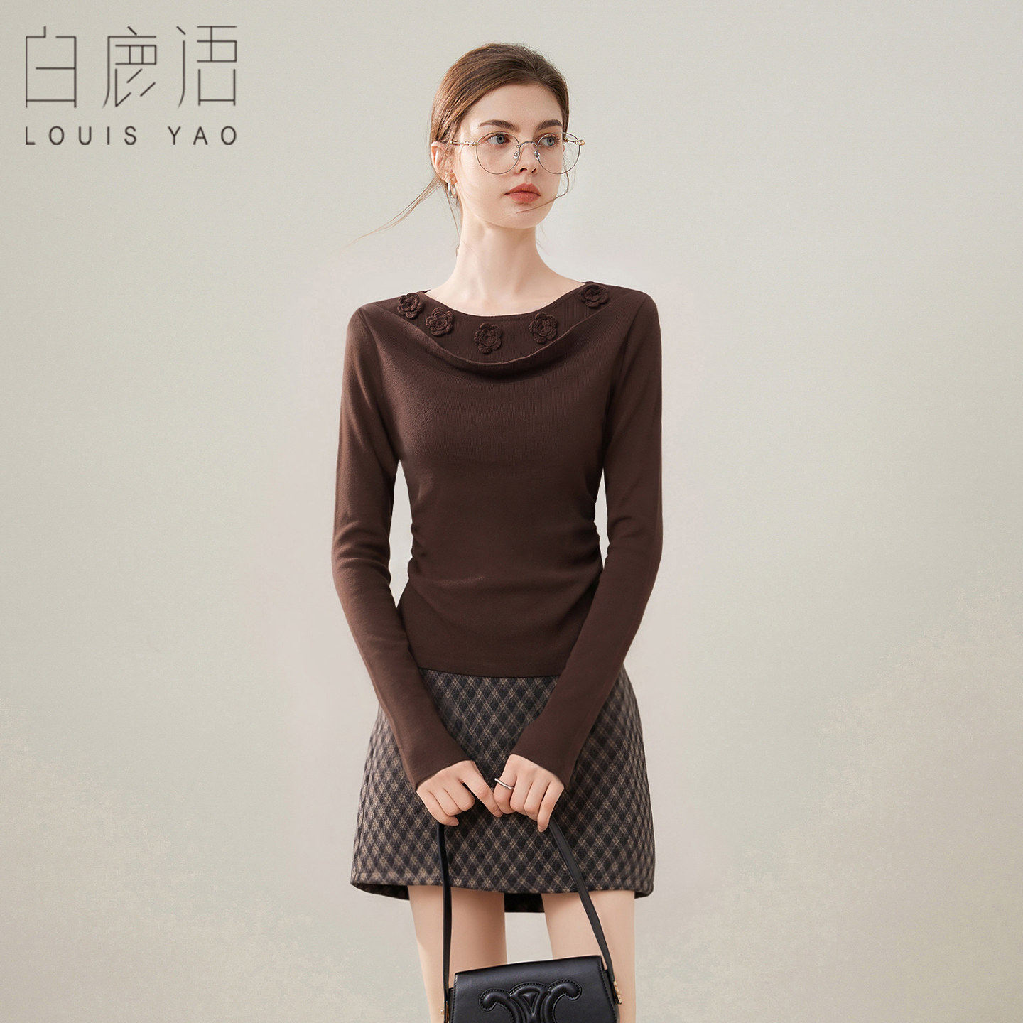 白鹿语法式温柔风针织上衣女26秋冬微弹软糯显瘦套头可外穿针织衫