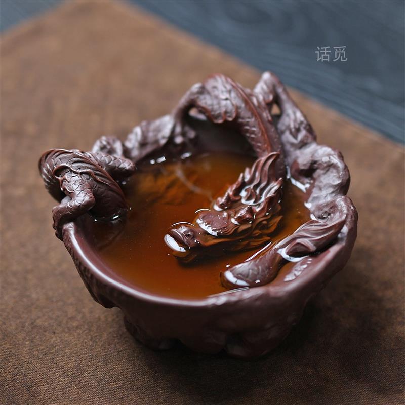 龙杯紫砂游龙茶杯名家刘凤俊纯手工高档原矿可养品茗杯摆件主人杯