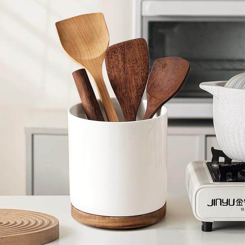 简约纯色陶瓷锅铲刀叉筷子收纳筒收纳篓厨房擀面 面棍收纳可旋转,餐饮具,餐具笼/架,淘宝优惠券,粉丝福利购,淘宝优惠卷