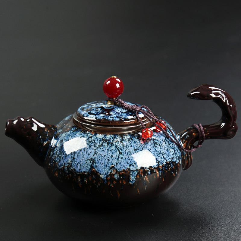精品建盏窑变钧窑陶瓷功夫茶具套组过滤泡茶侧把壶茶壶手工单茶壶