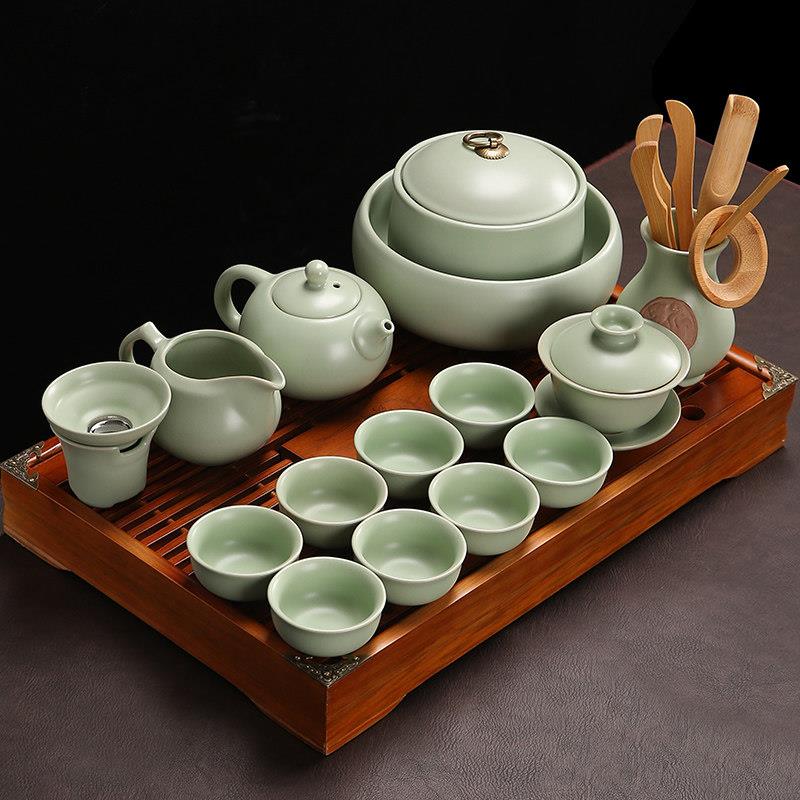 汝窑功夫茶具套组家用茶杯泡茶壶盖碗中式六君子2023新款茶盘全套
