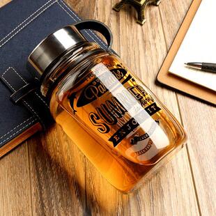 超大容量玻璃杯1000ml水杯过滤耐热泡茶杯男女家用便携杯子带杯套