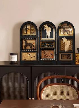 中古风桌面屏风摆件覆古客厅电视柜装饰画 画入户玄关边柜法式小